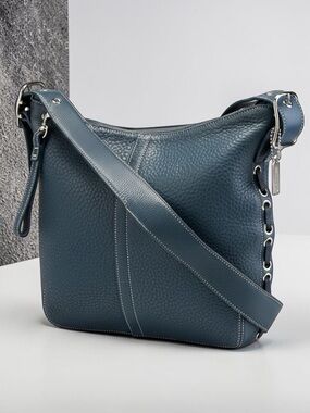 Authentic Coach 9350 Vintage Blue Pebbled Leather Convertible Bag